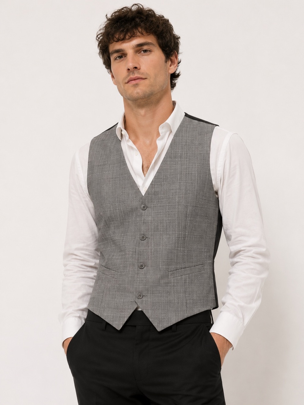 Calvin Klein Grey Plaid Mens Waistcoat Vest